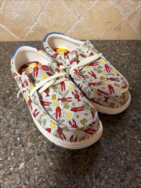 Kids Red Lobster Print Hey Dude Shoes - Comfortable Casual Slip-Ons